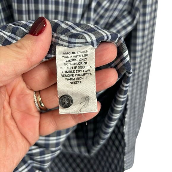Calibrate Dress Shirt Mens 17.5 34/35 Non Iron Trim Fit Blue Check Button Up - Picture 5 of 10